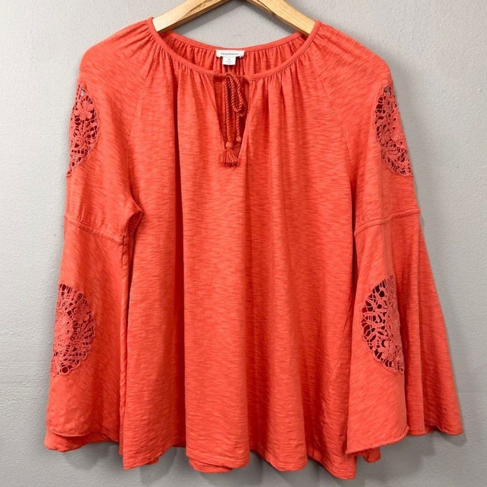 Sundance Bell Sleeve Peasant Top‎ Size M Orange Cotton Knit Boho Beachy Festival